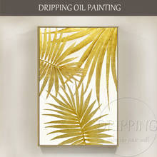 Pintura acrílica de hojas de colores dorados, pintura pura pintada a mano sobre lienzo, arte de pared hermoso, pintura de hojas doradas de alta calidad 2024 - compra barato