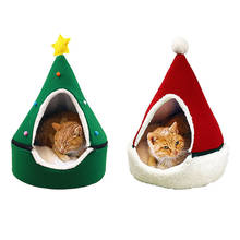 Foldable Cat Bed Christmas Tree Shape Pet Cat House  Home Warm Sleeping Bed Year Decor Dog Cat Soft Warm Nest Bed 2024 - buy cheap