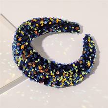 New Hair Hoop Hairband Padded Glitter Sponge Sequin Wide Women Elegant Sweet Knot Girl Thick Headband Shiny Hair Accessories 2024 - buy cheap