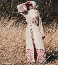 Модное объемное мусульманское платье с бисером и объемным рисунком, абайя, арабское женское платье, Турция, Средний Восток, полная длина, музыкальный халат, Рамадан, абайя, F1153 2024 - купить недорого