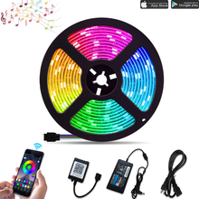 Tira de luces LED RGB 5050SMD de 24V, Kit con 300LED de 10M (32,8 pies), controlador de aplicación Bluetooth, adaptador CE, sincronización con música 2024 - compra barato