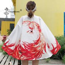 Cardigã japonês kimono feminino, camisa com estampa de dragão, casual, para cosplay 2024 - compre barato