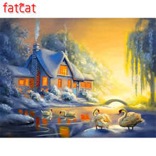 FATCAT 5D cuadrado redondo mosaico de diamantes de imitación bordado de diamantes invernal paisaje DIY pinturas de diamantes nieve Cisne lago artesanías AE327 2024 - compra barato