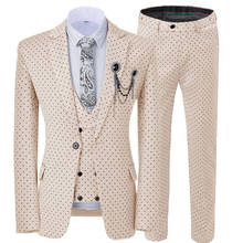 Beige Men's Wedding Suit Three Pieces Dots Printed Slim Fit Notch Lapel Tuxedos Tailcoat Best Men Double Breasted Vest 2024 - buy cheap