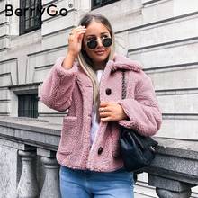 BerryGo Elegant faux fur winter coat women Soft autumn female pink jacket warm coats Long sleeve casual outwear ladies jackets 2024 - buy cheap