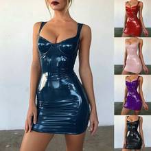 Sexy Backless Club Party Short Dress Solid Black Wet Look Latex Bodycon Faux Leather Push Up Bra Mini Micro Dress Christmas 2024 - buy cheap