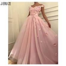 JIERUIZE Pink Long Wedding Dresses Off the Shoulder Handmade flowers Lace Up Back Bridal Gowns vestido de noiva Bride Dresses 2024 - buy cheap