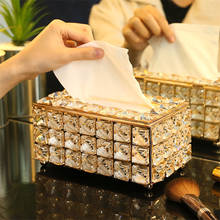Caixa de tecido cristal quadrado casa barra ktv mesa decoração sala estar chá gaveta caso suporte do tecido 2024 - compre barato