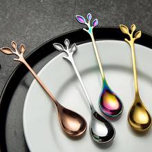 Stainless Steel Rainbow Color Long Handle Spoons Or Forks Leaf Soup Scoop Tea Coffee Mixing Spoon Fruit Fork Kitchen Flatware 2024 - buy cheap