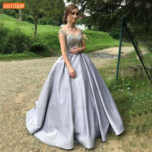 Fashion Silver Gray Prom Dresses Long 2020 O Neck Lace Appliqus Satin Ball Gown Women Dress Formal Gala Custom Made Robes De Bal 2024 - buy cheap