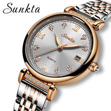 SUNKTA-Reloj de pulsera de cuarzo para mujer, accesorio de oro rosa, color blanco, de lujo 2024 - compra barato