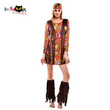 Eraspooky 60s 70s paz y amor Retro Hippies Cosplay disfraz de Halloween para las mujeres Floral vestido estilo Disco diadema carnaval traje 2024 - compra barato