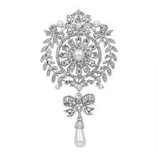 Nova marca de luxo design pérola grandes broches strass cristal flor arco broche pino para mulheres noiva moda jóias 2024 - compre barato