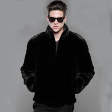 Autumn Winter Men's Stand Collar Full Sleeve Zipper Black Mink Thick Warm Loose-Fit Coat Faux Fur Male 2024 - buy cheap