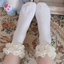Calcetines de algodón con volantes para mujer, medias de estilo japonés, Lolita, Kawaii, suave, uniforme JK, doble capa, primavera y otoño 2024 - compra barato