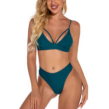 Bañador verde con Push-Up para mujer, traje de baño recortado con cordones, ropa de playa de corte alto, Bandeau con correa, 2021 2024 - compra barato