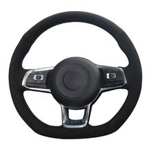 Car Steering Wheel Cover DIY Black Genuine Leather Suede For Volkswagen VW Golf 7 GTI Golf R MK7 VW Polo GTI Scirocco 2015 2016 2024 - buy cheap