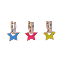 Неоновые эмалированные цветные серьги-кольца в форме сердца и звезды, Модные металлические женские Мини-кольца цвета розового золота для девушек 2024 - купить недорого