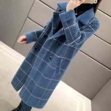 Non-shedding mid-length plaid coat autumn and winter thickening imitation mink velvet jacket female Korean loose cardigan 2024 - buy cheap