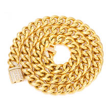 Hip Hop AAA CZ Stone Paved Box Lock Bling Gold Color Round Cuban Curb Miami Link Chain Chokers Necklaces for Men Rapper Jewelry 2024 - buy cheap