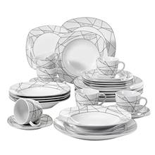 Veweet serena 30-piece cozinha porcelana cerâmica jantar conjunto de copos pires sobremesa pratos de sopa pratos de jantar conjunto de talheres 2024 - compre barato