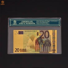 24k ouro banhado a ouro moeda europeia 20 euro folha de ouro réplica papel de notas verdadeiras coleção de notas de dinheiro 2024 - compre barato
