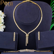 Pera 3 peças zircônio cúbico indiano ouro longo redondo colar brincos e pulseira conjuntos para noivas casamento joias acessórios j324 2024 - compre barato