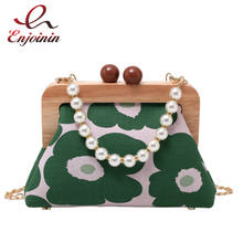 Bolsa de mão feminina com fivela retrô, bolsa de mão com alça de pérolas e flores da moda, bolsa crossbody de ombro, feminina, verão 2021 2024 - compre barato