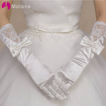 Guantes de novia de satén mate MOLANS, accesorio para vestido de novia de encaje corto, longitud de muñeca, útiles para boda 2024 - compra barato