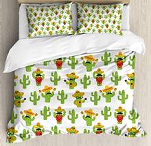 Cinco de Mayo Duvet Cover Set Funny Mexican Cactus Characters 3 Piece Bedding Set Lime Green Earth Yellow Vermilion and Dark 2024 - buy cheap