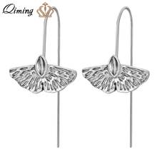 QIMING Silver Garnet Ginkgo Biloba Leaf-dangle Earrings Hammer Long Drop Women Earrings Fashion Jewery 2024 - buy cheap