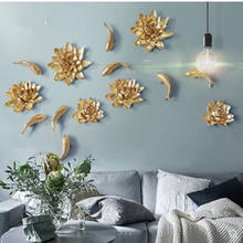 Resin peony lotus fish, creative wall sticker artwork, European style home office wall decoration gift 2024 - buy cheap