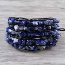 Natural Lapis Lazuli Raw Stone Gravel Bead Leather Bracelet Blue Chip Beads Wrap Stackable Bracelet Jewelry Drop shippig 2024 - buy cheap