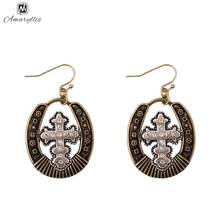 Amaiyllis Religious Crystal Cross Earrings For Women Vintage Christian Dangle Earrings Ethnic Geometric Statement Earring Brinco 2024 - buy cheap