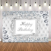 Sliver Glitter Birthday Backdrop Floral Adult Women's 30th 40th 50th 60th Happy Birthday Party Decoration Supplies Photoshoot 2024 - buy cheap