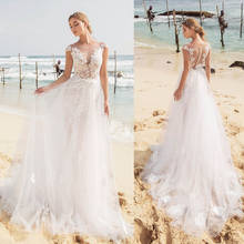 Scoop Neckline Two Pieces Beach Wedding Dress with Detachable Skirt Applique Lace Nude Bridal Dress vestito da sposa 2024 - buy cheap