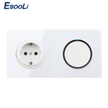 Esooli-painel de vidro cristal branco 16a, padrão ue e rússia, tomada de parede + 1 gang, 1 way on/off, interruptor de luz, indicador led 2024 - compre barato