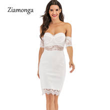 Ziamonga Women Bandage Dress Summer Sexy Short Sleeve Lace Club Dress Runway Bodycon Off The Shoulder Celebrity Party Dresses 2024 - buy cheap