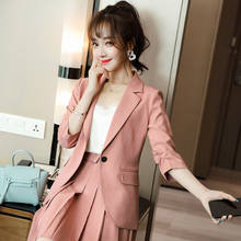 Fashion Pink Formal Women Business Suits with 2 Piece Set Tops and Skirt Half Sleeve Spring Summer Blazers Professional Blazers 2024 - buy cheap