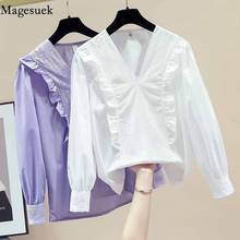 Blusa de encaje con manga larga para Mujer, camisa Vintage ahuecada, cuello en V, 11221 2024 - compra barato