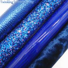 BLUE Glitter Fabric, Velvet Fabric, Iridescent Litchi Faux Leather Fabric Sheets For Bows  A4 Size 8"x11"  Twinkling Ming XM136 2024 - buy cheap