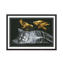 Cat's dream cross stitch kit aida 14ct 11ct count print canvas cross stitches   needlework embroidery DIY handmade 2024 - buy cheap