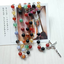 Qtigo-collar con colgante de Cruz para mujer, cadena larga con piedras de colores, para rezar, regalo de joyería 2024 - compra barato