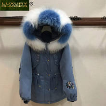 Down Duck Thick Warm Coat Female Jacket + Large Fur Hooded 2021 Fashion Embroidery Rivet Chaqueta Mujer Overcoat LW1240 2024 - buy cheap