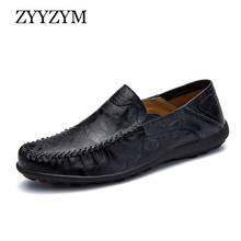 ZYYZYM-mocasines informales de cuero para hombre, zapatos planos transpirables de cuero partido para primavera y verano, talla grande 38-47 2024 - compra barato