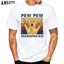 Забавная винтажная Классическая Футболка Golden Retriever Pew Madafakas с принтом собаки, летние мужские повседневные топы с коротким рукавом, футболки в стиле хип-хоп для мальчиков 2024 - купить недорого