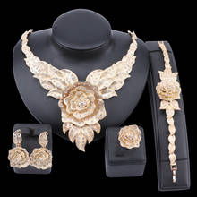 New Elegant Flower Necklace Earrings Bracelet Ring Set Dubai 3 Colors Jewelry Sets for Women Party Wedding Bridal Accessories 2024 - buy cheap