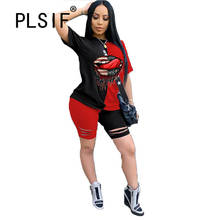 2020 women summer two-color collared short sleeve lips printed top and hot shorts 2 pieces set casual lady fashion outfits 2024 - buy cheap