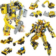 City construction Transformation robot mech excavator digger crane engineering vehicle model building blocks DIY brick kids toys 2024 - buy cheap