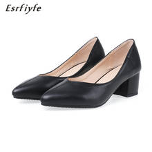 ESRFIYFE 2020 New Fashion Thick Heel Shoes Woman Pointed Toe Work Shoes Slip on Shallow Pumps Spring Summer Footwear Party Shoes 2024 - buy cheap